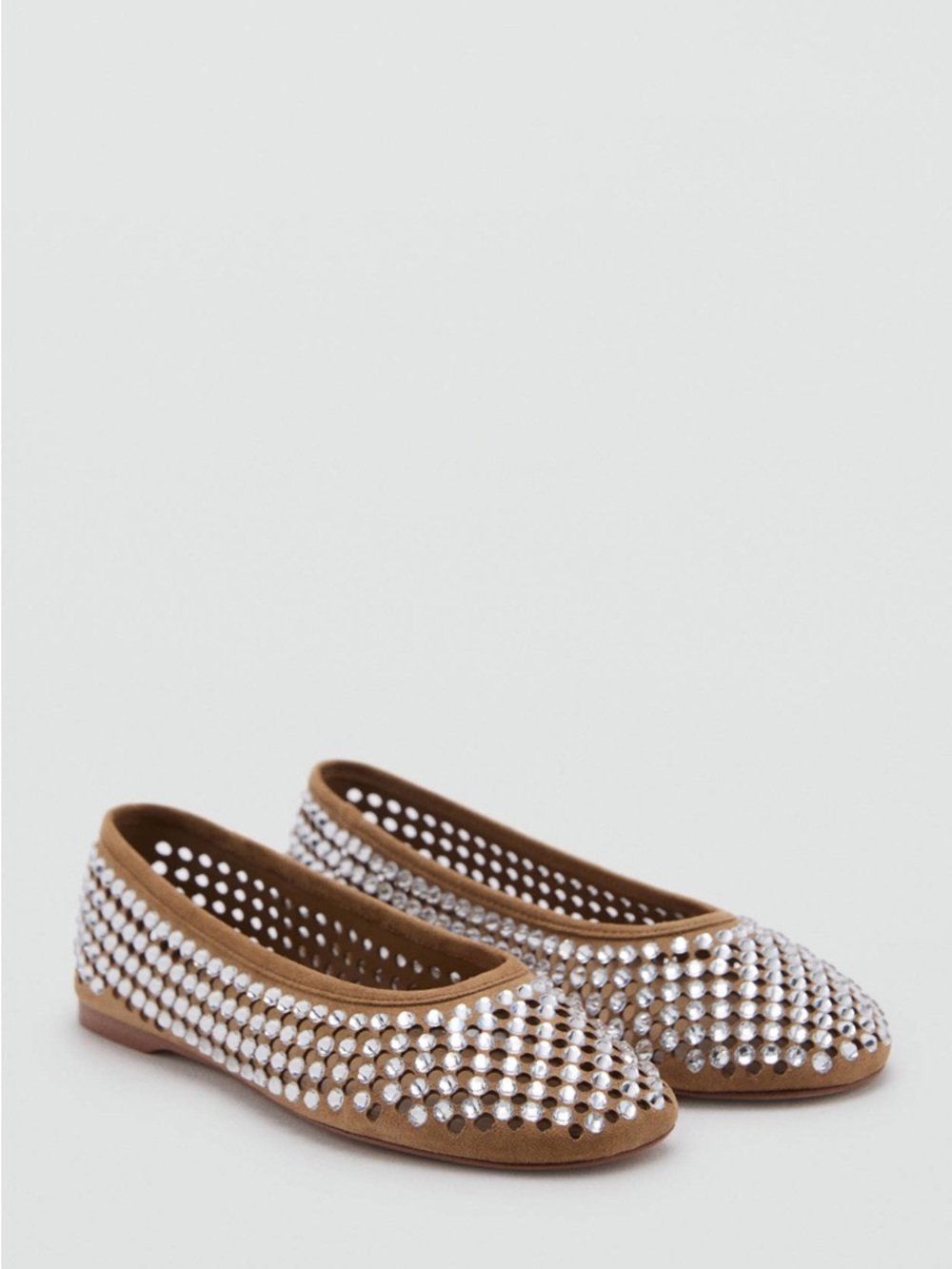 Mango MNG Rhinestone Die-Cut Ballet Flats Beige Sparkle Crystal Flats US 6 NWT